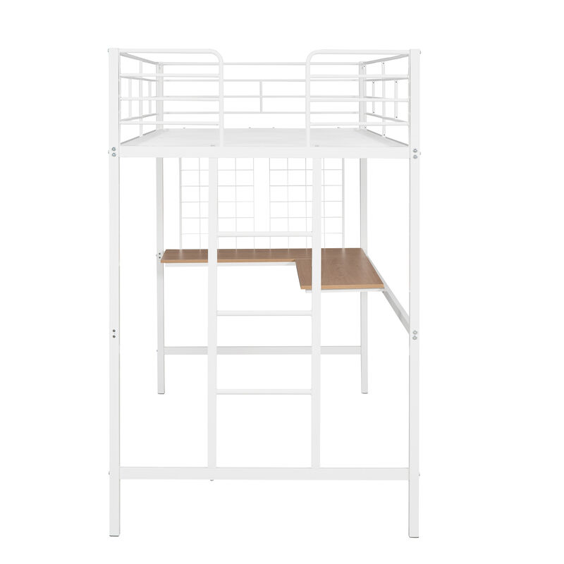 Whisen Modern Style Twin Size Metal Loft Bed with Desk and Metal Grid