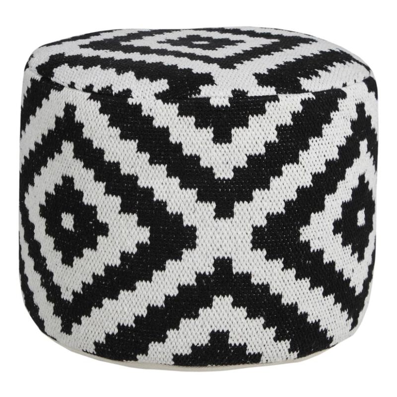 Hivvago 18 Inch Black Cylinder Geometric Pouf Ottoman