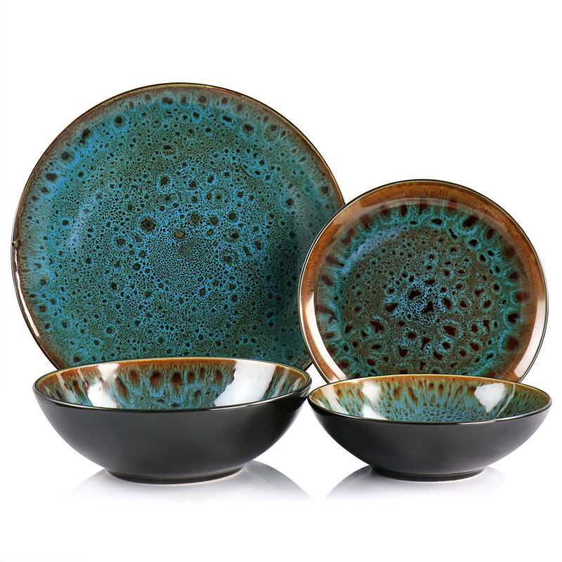 Gibson Elite Kyoto 16 Piece Stoneware Double Bowl Dinnerware Set in Teal image number 2