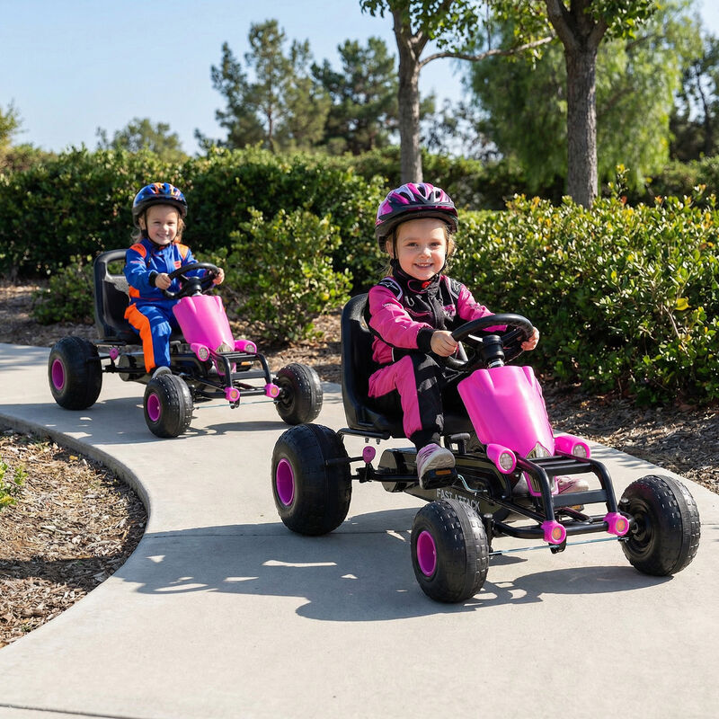 Kids Go Kart Pedal Car with Gear Shifter Steering Wheel and Handbrake for Driveway image number 3
