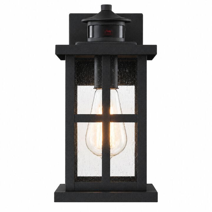 12 in.  Motion Sensor Outdoor Wall Lantern with Dusk-to-Dawn and Raindrop Glass