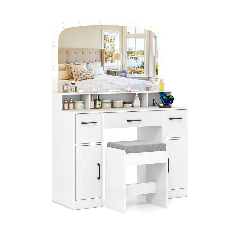 Makeup Vanity Table with Stool 3 Color Lighting and Charging Station image number 3
