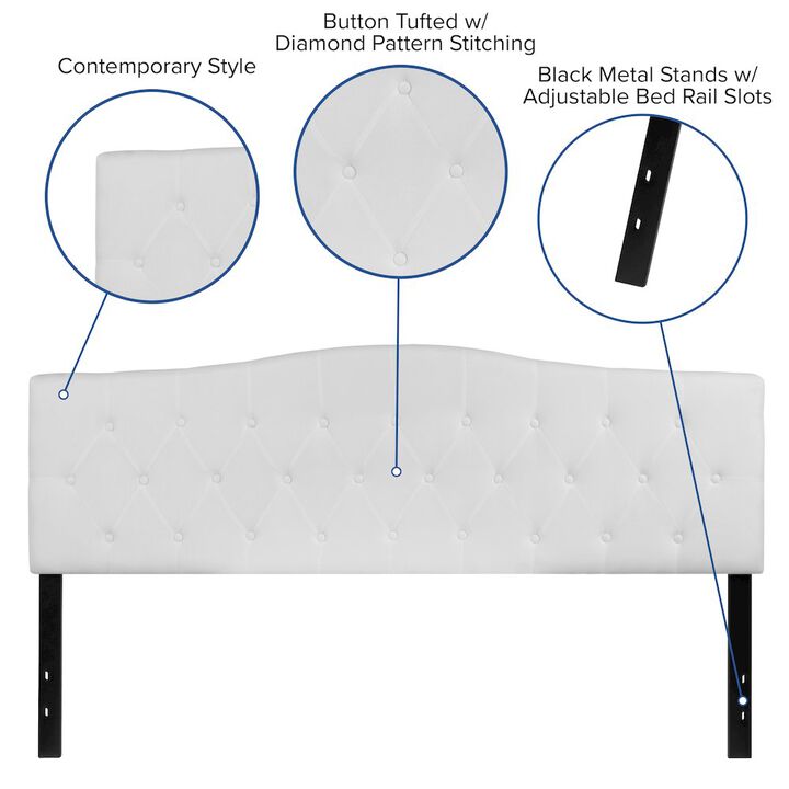 Flash Furniture Tufted Upholstered King Size Headboard in White Fabric