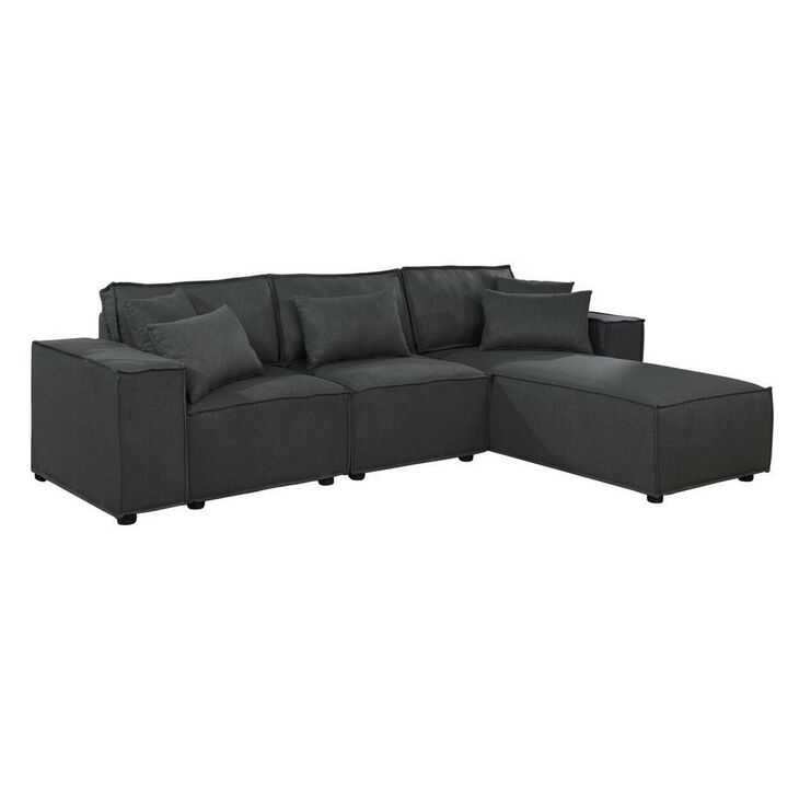Shore 104 Inch Modular Sofa with Reversible Chaise and Pillows, Dark Gray-Benzara