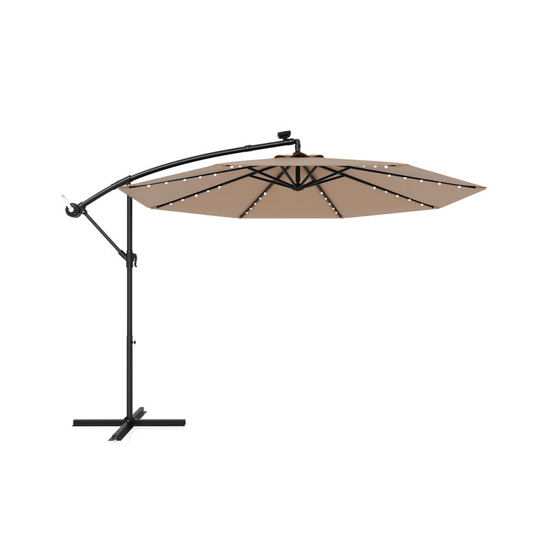 Solar-Powered LED Patio Umbrella with 40 Lights &ndash; Offset Design & Cross Base