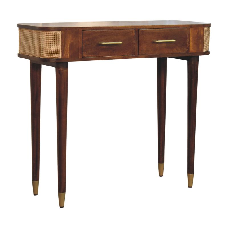 Artisan Furniture Solid Wood Belmont Cane Edge Console Table, 2 Drawers, Brown image number 3