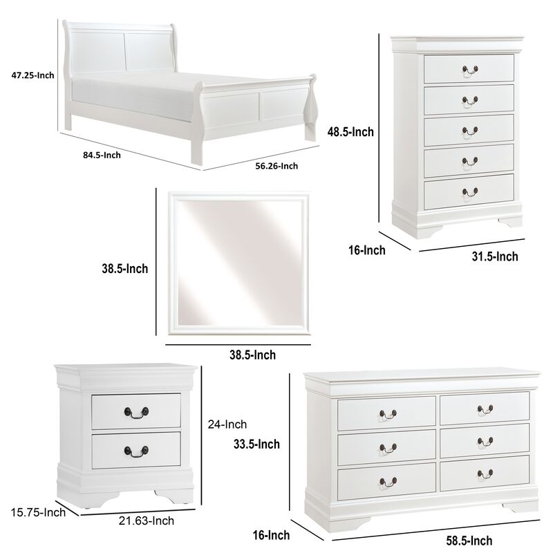 Full Size Bedroom Set, White Finish, 5-Piece Set with Bed, Dresser, Mirror, Chest and Nightstand image number 7