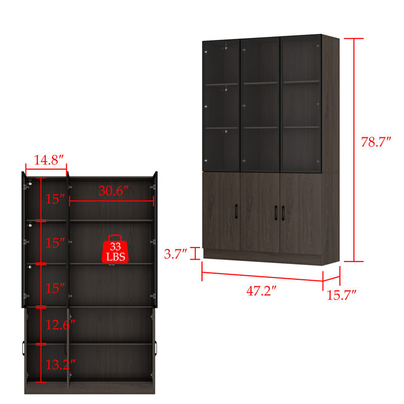 78.7'' H X 47.2'' W X 15.7'' D Glass Door Display Cases Bookcase With Adjustable Lighting