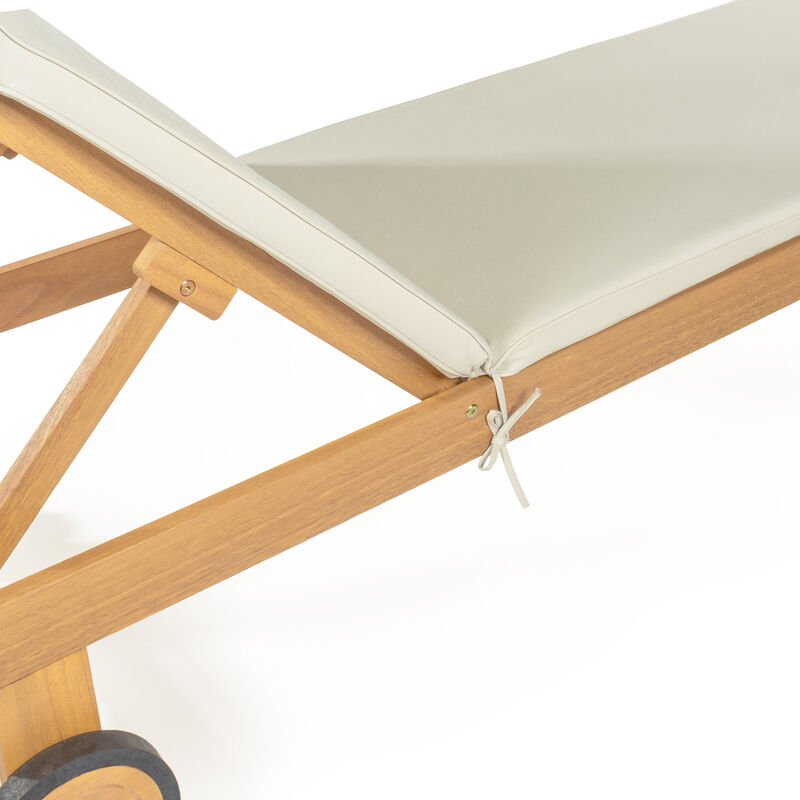 Mallorca Modern Classic Adjustable Acacia Wood Chaise Outdoor Lounge Chair with Cushion & Wheels image number 3