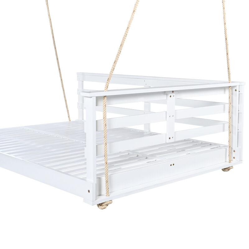 Merax Acacia Wood Porch Swing Bed for Outdoor