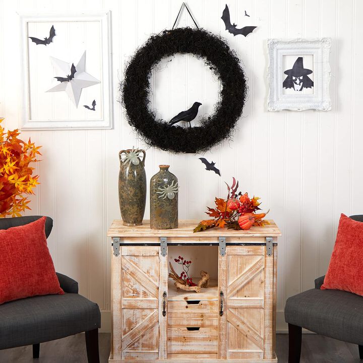 Hivvago 30" Halloween Black Raven Twig Wreath