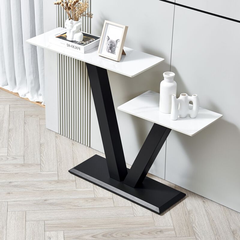 48-Inch Designer Console Table with Asymmetric Metal Frame, Adjustable Levelers, Black