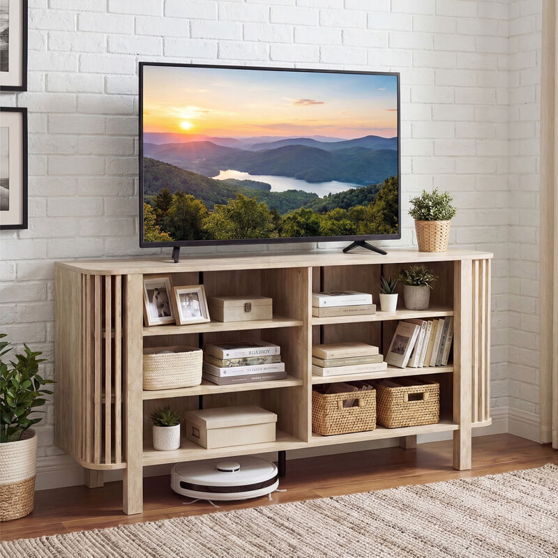 Wood TV Stand with Adjustable Storage Shelves for Home Entertainment image number 5