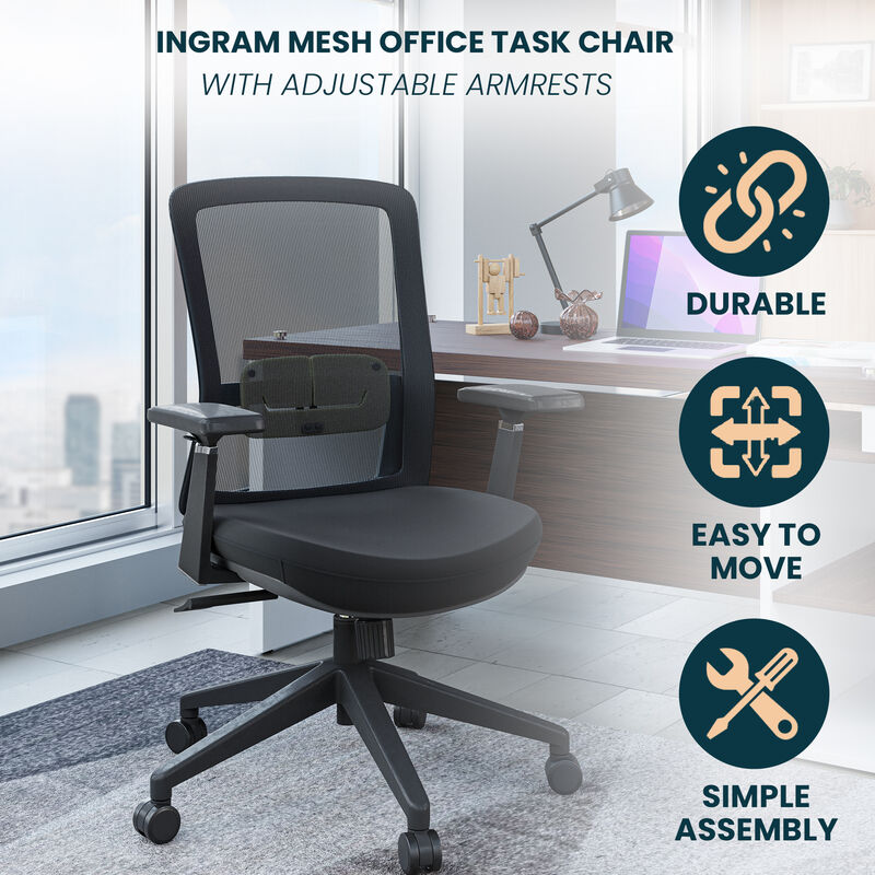 LeisureMod Ergonomic Office Chair Mid-Back Mesh Conference Chair Swivel Computer Chair With Adjustable Height and Armrests Ingram Series
