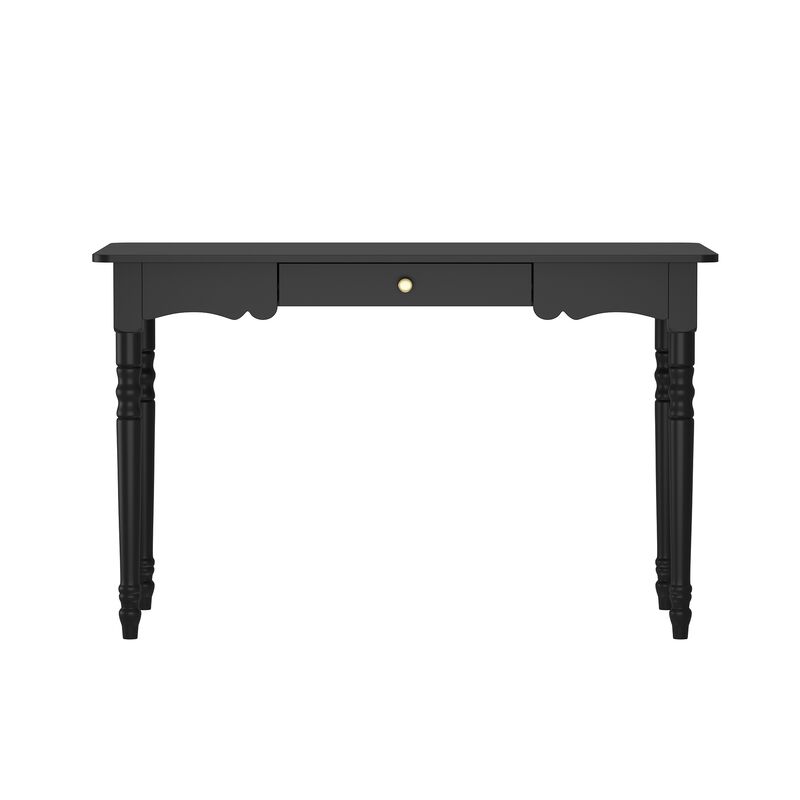 FUFU&GAGA Black Dining Table with Drawer, MDF & Rubberwood Construction (47.2" W x 29.4" H x 23.6" D), Black
