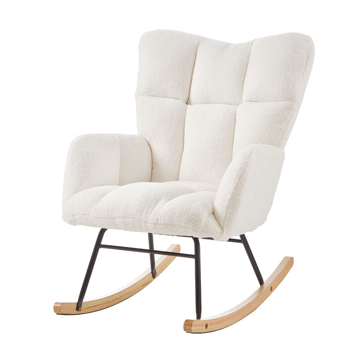 Merax Accent Chairs for Living Room Tufted Upholstered Teddy Fabric Glider Chair Rocking Chair