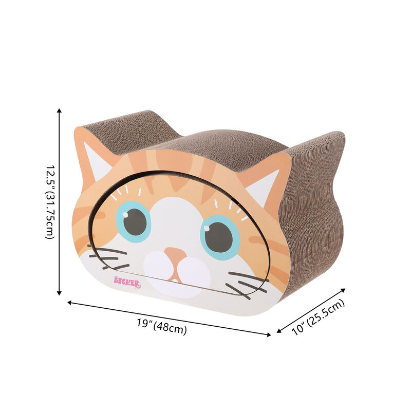 Opal Modern Cardboard Happy Cat Head 2-in-1 Cat Cave Scratcher with Built-In Bell Toys and Catnip