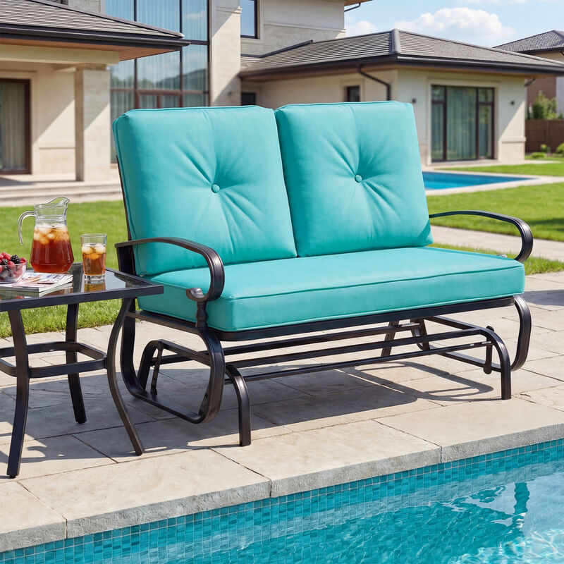 Patio 2 Seat Glider Bench with Green Comfortable Cushioned Seating image number 3