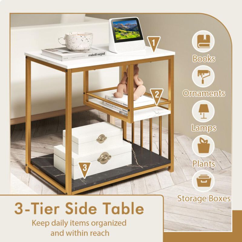 Hivvago 3-Tier Multi-function Marble End Table with Storage Shelf
