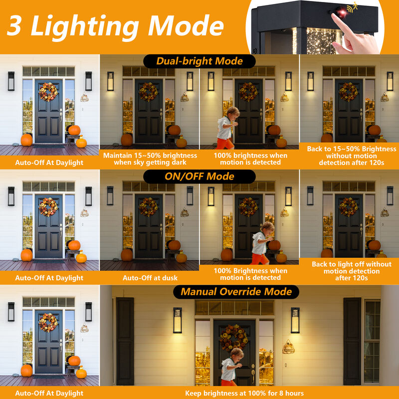 2-Pack Modern Sand Black LED Motion Sensor Outdoor Wall Lights with Bubble Crystal Glass image number 6
