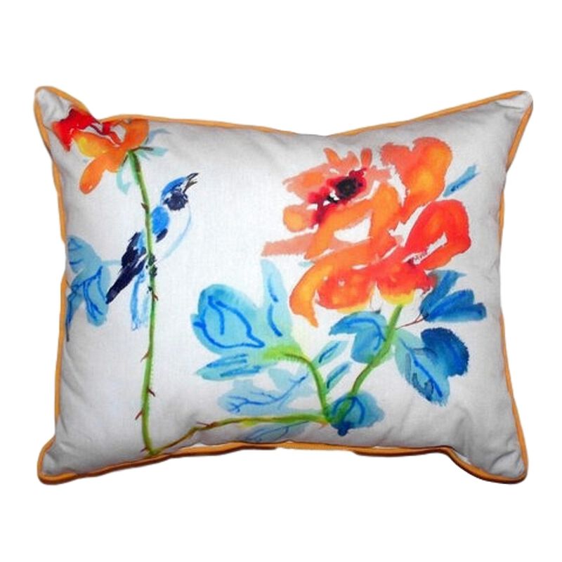 Betsy Drake Bird & Roses Extra Large Zippered Pillow 20x24 image number 0