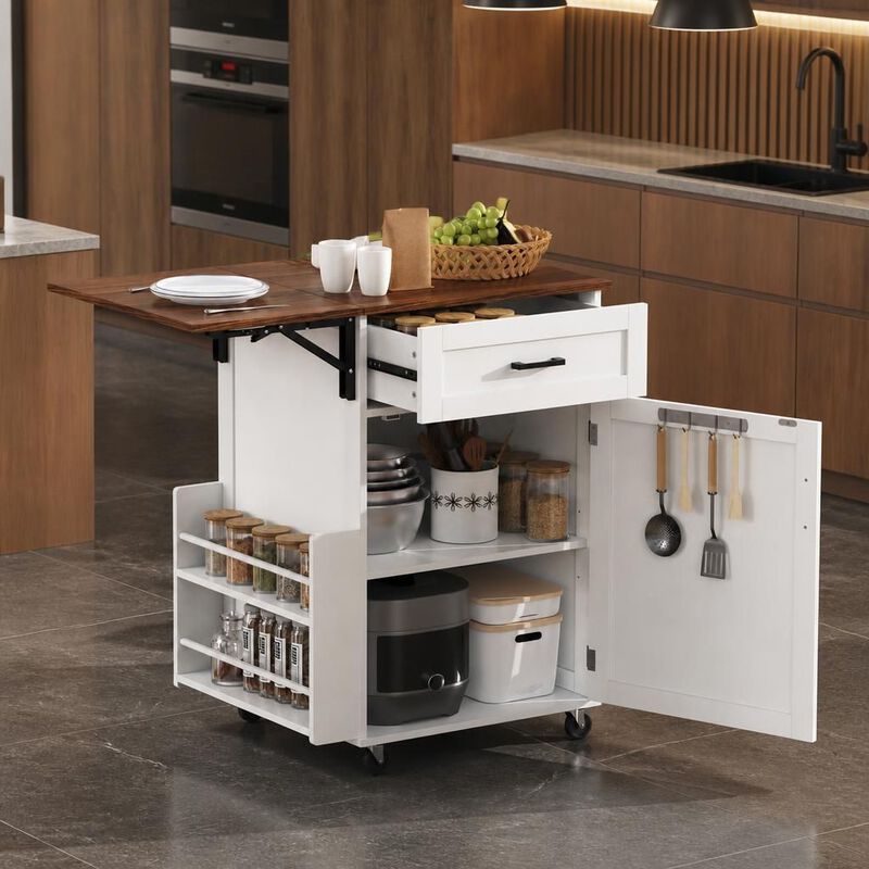 ELEMENT ACE Rolling Drop Leaf Kitchen Island Cart with Storage Drawer Open Side Rack Towel Rack Lockable Wheels for Small Kitchens image number 2