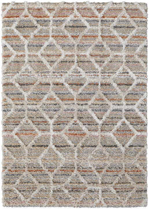 4 X 6 Tan Taupe And Ivory geometric Power Loom Stain Resistant Area Rug