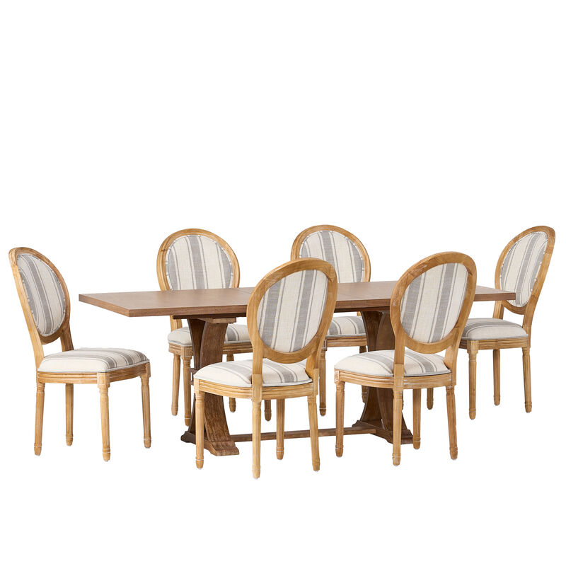 Christopher Knight Home Dason 7 Piece French Country Upholstered Wood Expandable Dining Set