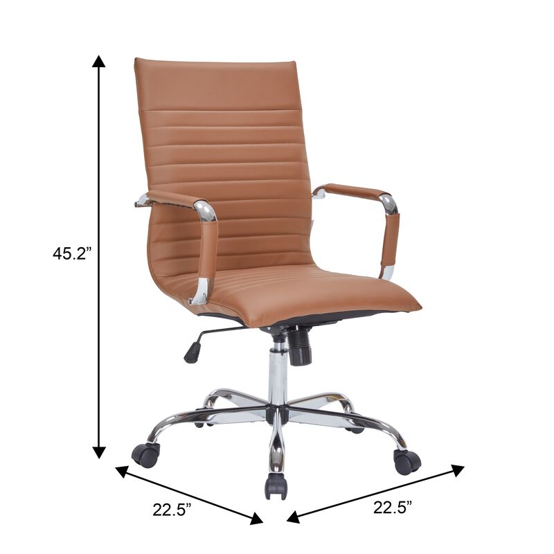 LeisureMod Harris High-Back Office Chair, Leather Upholstery with Adjustable Height, Lumbar Support, Swivel Seat and Chrome Base for Home or Office