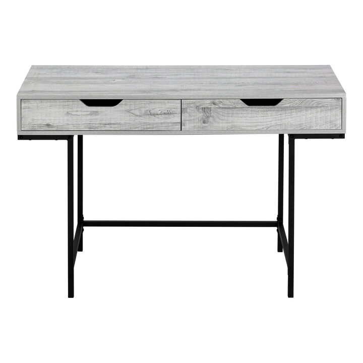 HomeRoots 47" Gray and Black Wood and Metal H-Shape Computer Desk With Two Drawers