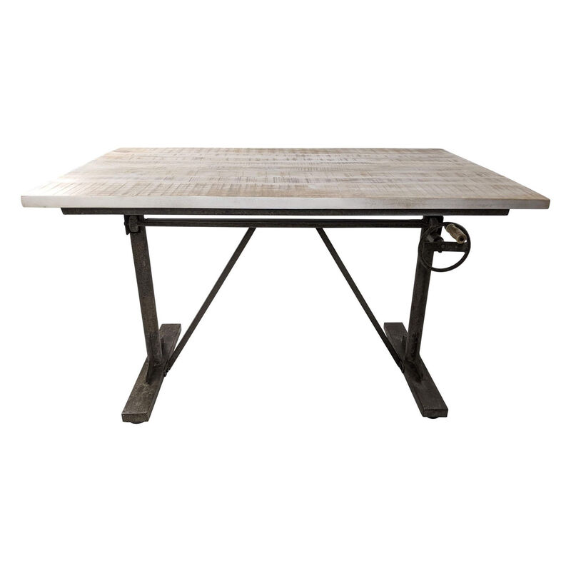 HomeRoots Adjustable Antiqued White Solid Wood and Iron Trestle Standing Desk image number 3