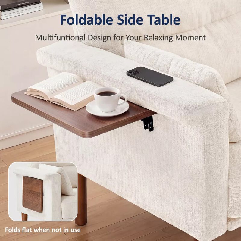 Vipbear 69" Chenille Loveseat Sofa with Foldable Side Tray Table, Thick Deep Cushion 2-Seater Couch image number 3
