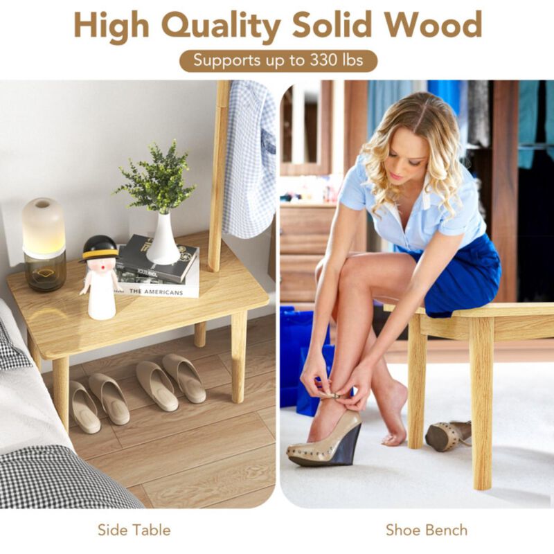 Hivvago End Table with Coat Rack Solid Wood Coat Tree with 2-in-1 Side Table