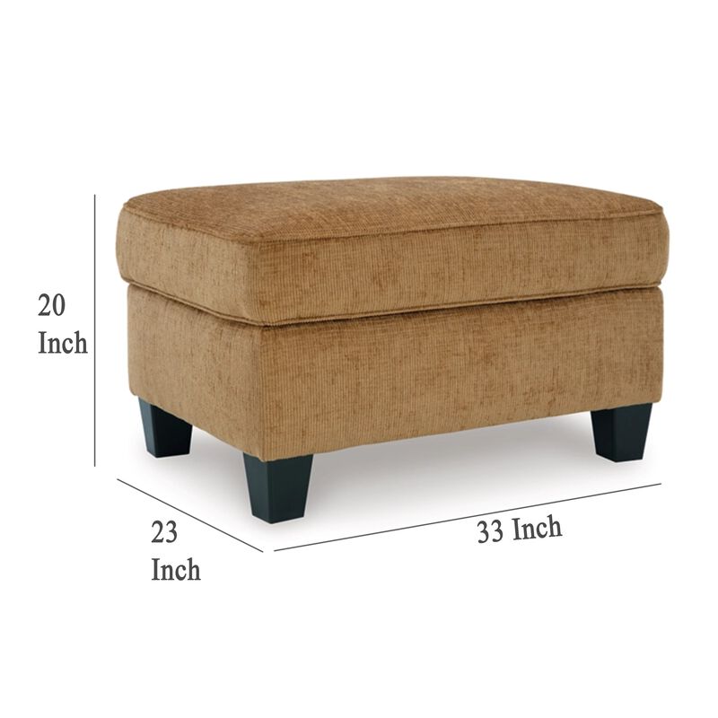 Erin Ottoman with Corner Block Frame, 33 Inch Light Brown Polyester - Benzara