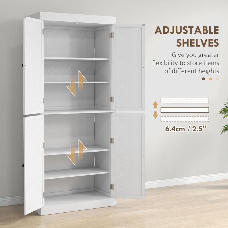 72" White Elegant Kitchen Pantry: Doors, Shelves, Storage