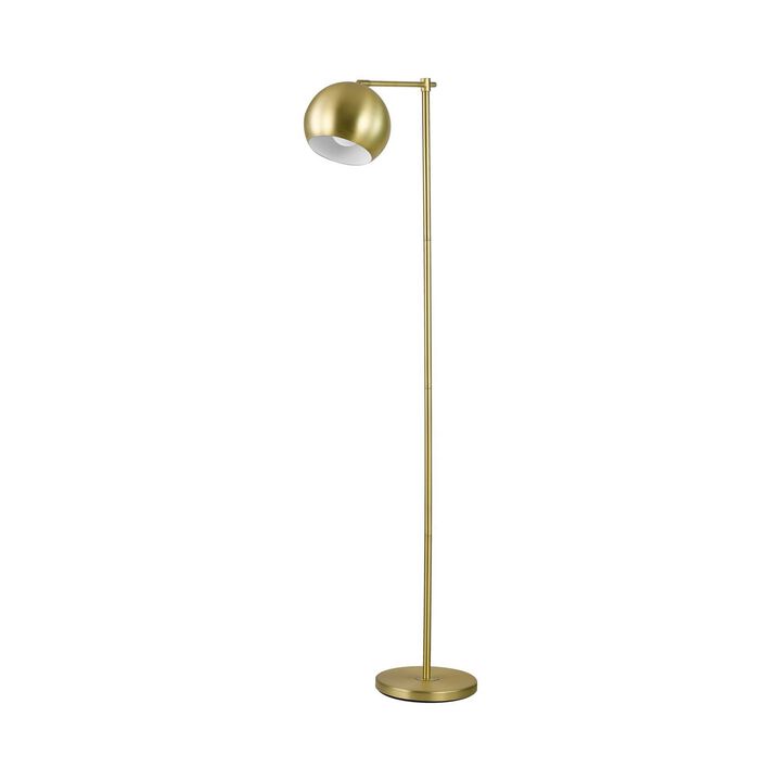 60 Inch Modern Floor Lamp, Dome Shade, Round Metal Base, Brass-Benzara