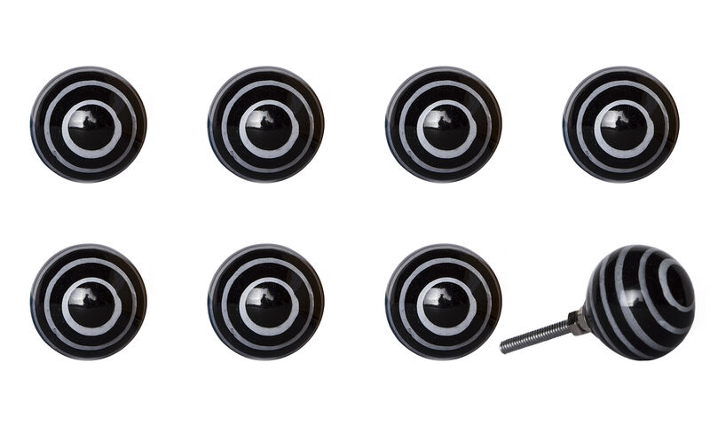 HomeRoots Set of Eight Black And Gray Ceramic And Metal Drawer Pull Knobs image number 3