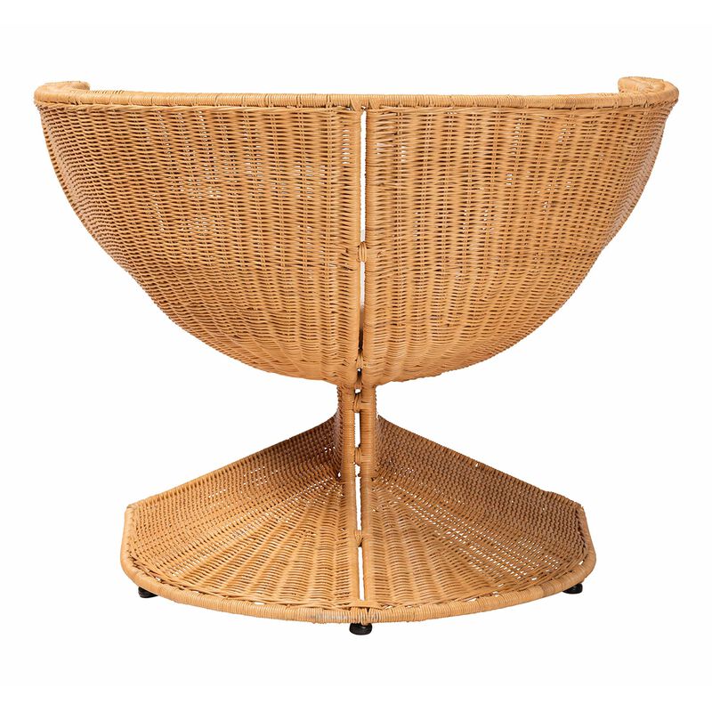 bali & pari Reya Natural Rattan Lounge Chair - Handwoven Wicker Accent Seating with Pedestal Base for Modern Boho, Coastal, or Tropical Living Room Spaces