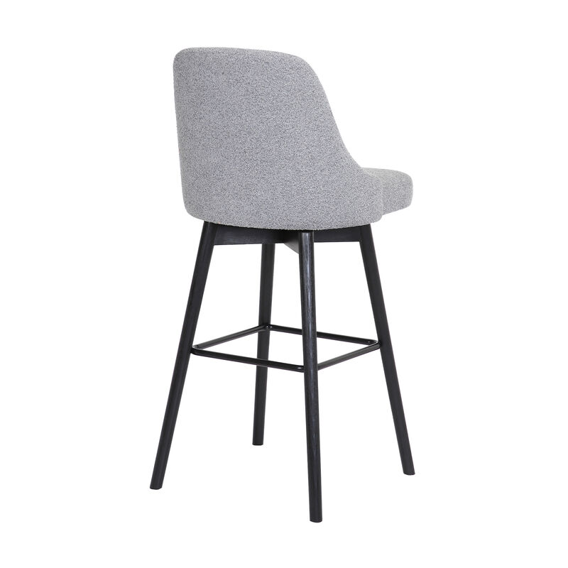 Sicily  Swivel Black Wood Counter Stool in Light Grey Fabric