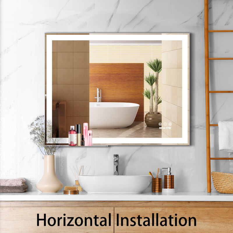 ELEMENT ACE LED Wall Mounted Bathroom Vanity Mirror with Adjustable White Warm Natural Light Anti-Fog Touch Switch Memory Function Smart Large Rectangular Bathroom Mirror image number 4