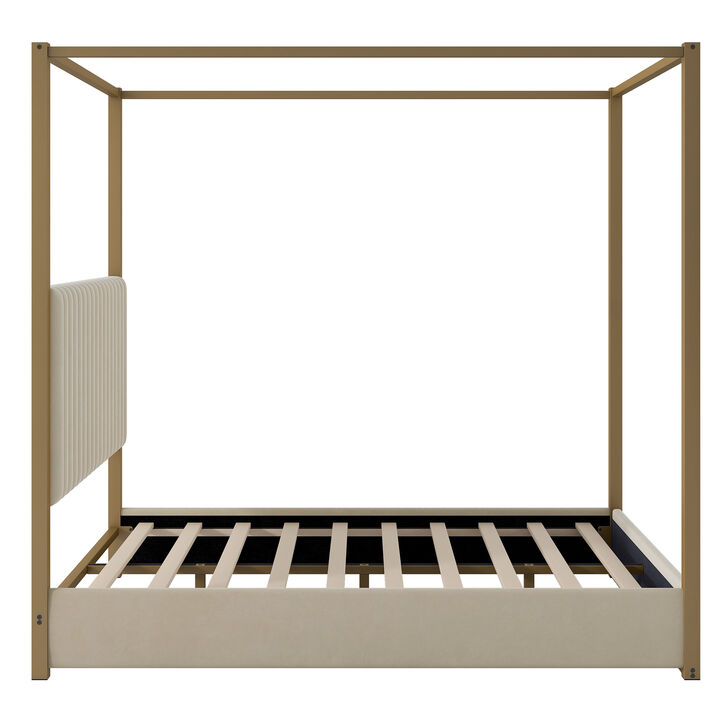 Whisen Queen Size Upholstery Canopy Platform Bed with Headboard and Metal Frame