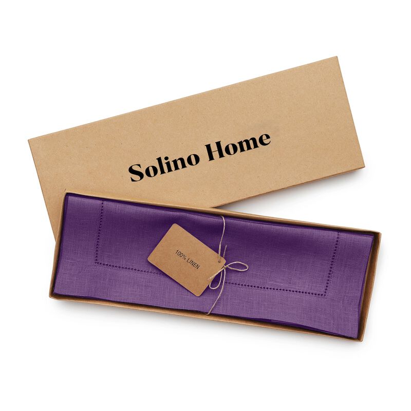 Solino Home Classic Hemstitch 100% Linen Placemats &ndash; Set of 6, 14 x 19 in, Machine Washable, Holiday and Everyday Dining