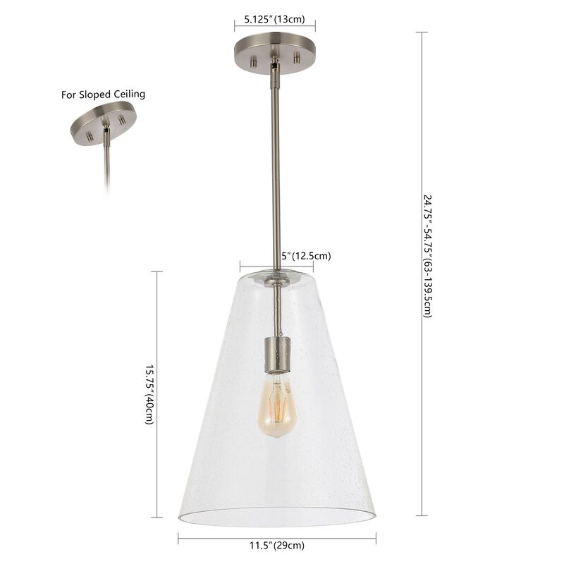 Arlo 1-Light Mid-Century Modern Iron/Seeded Glass LED Pendant