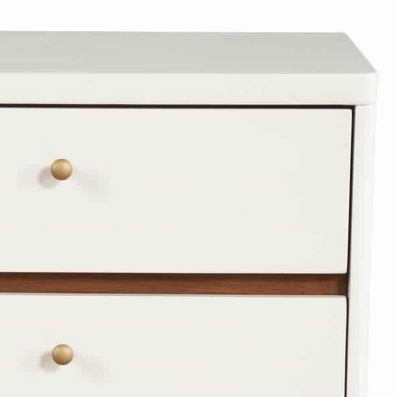2 Drawer Wooden Nightstand with Angled Legs, White and Brown-Benzara