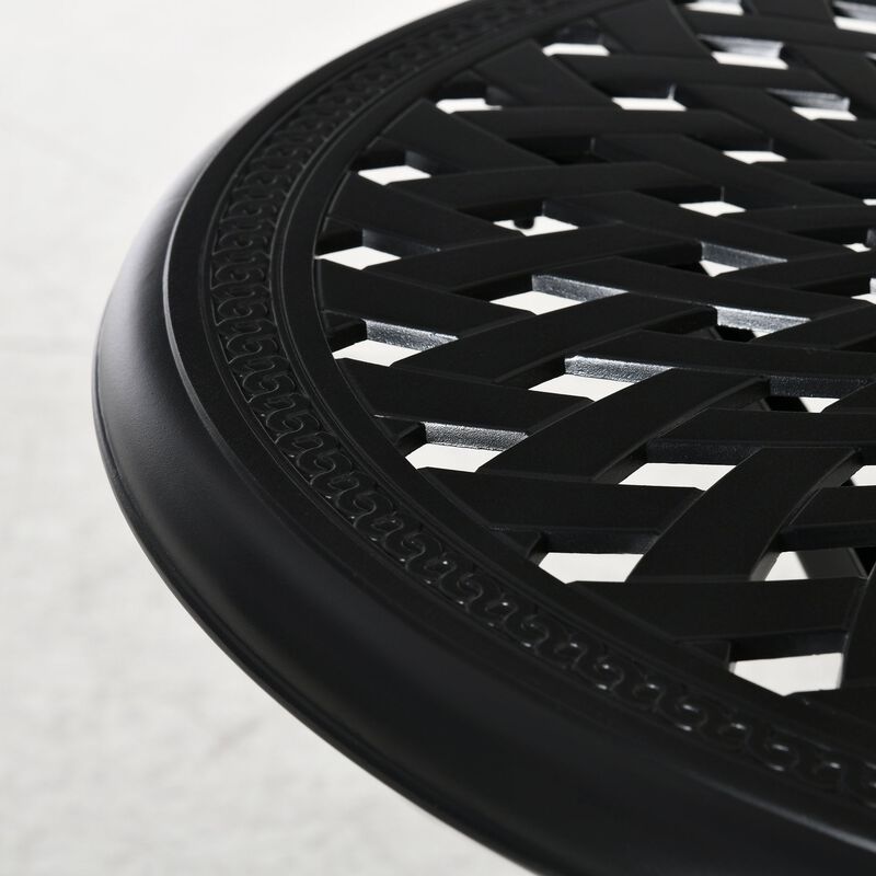 Black Outdoor Dining: 30" Round Cast Aluminum Table with Umbrella Hole