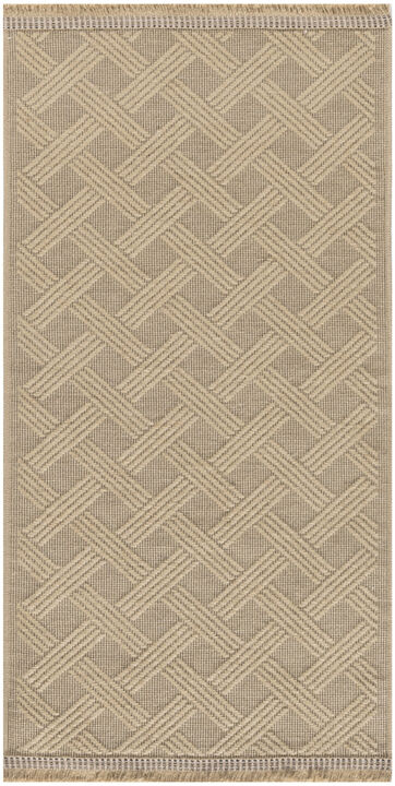 HomeRoots Geometric Flatweave Non Skid Area Rug With Fringe