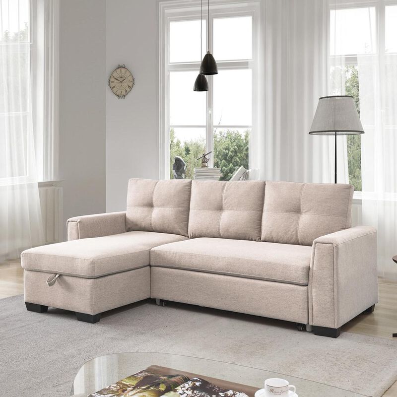 OS Home and Office Furniture Tufted Sectional Chaise Sofa Sleeper with Storage