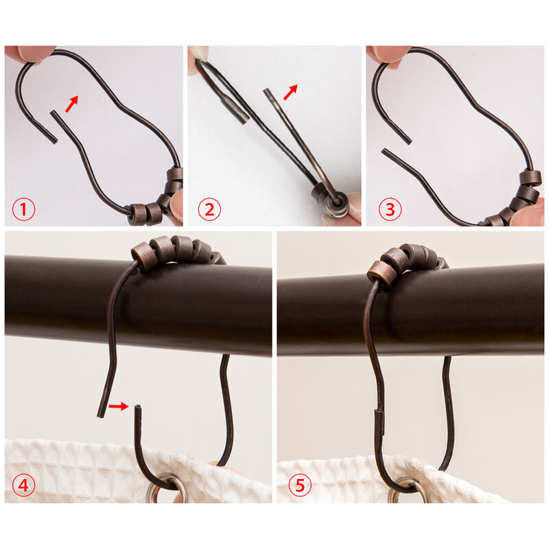 Utopia Alley Rust-Resistant Metal Shower Curtain Hooks with Closed Buckle, Shower Hooks Hangers for Bathroom, Kitchen Utensils, Curtains, Clothing, Towels etc - Set of 12 image number 5