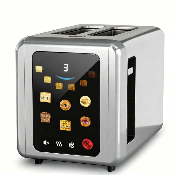 WHALLULTRA Touch Screen Toaster 2 Slice, 1.5'' Wide Slot Stainless Steel Toaster with Digital Timer, 6 Bread Types & 6 Shade Settings, Crumb Tray