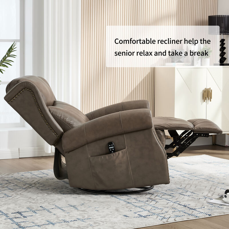 Genuine leather Heat Massage Manual Recliner Chair with Rocker and Swivel for Living Room image number 7